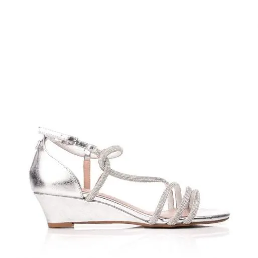 Yazmina Silver Metallic Women Moda In Pelle Wedge Sandals