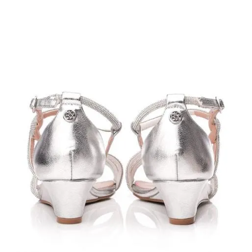 Yazmina Silver Metallic Women Moda In Pelle Wedge Sandals Yazmina Silver Metallic Women Moda In Pelle Wedge Sandals