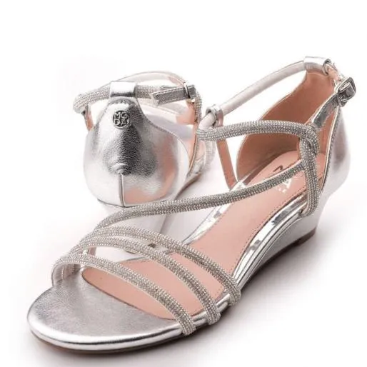Yazmina Silver Metallic Women Moda In Pelle Wedge Sandals Yazmina Silver Metallic Women Moda In Pelle Wedge Sandals
