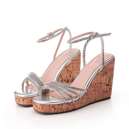 Yelena Silver Porvair Women Moda In Pelle Wedge Sandals Yelena Silver Porvair Women Moda In Pelle Wedge Sandals