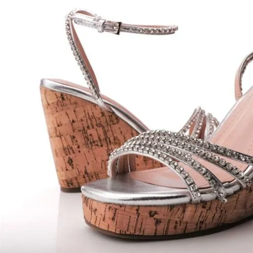 Yelena Silver Porvair Women Moda In Pelle Wedge Sandals Yelena Silver Porvair Women Moda In Pelle Wedge Sandals