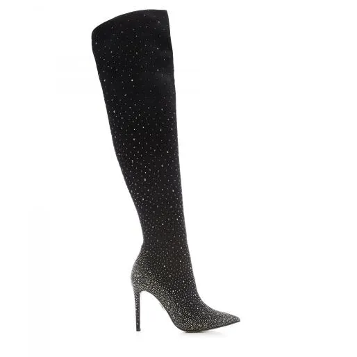 Yesenia Black Suede Women Moda In Pelle Knee High Boots