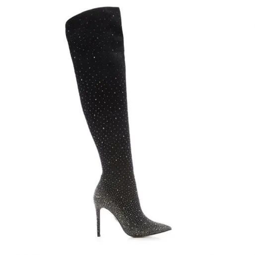Yesenia Black Suede Women Moda In Pelle Knee High Boots