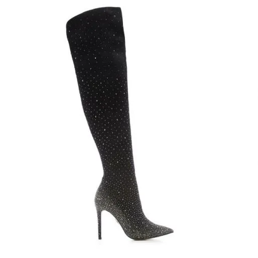 Yesenia Black Suede Women Moda In Pelle Knee High Boots