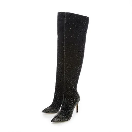 Yesenia Black Suede Women Moda In Pelle Knee High Boots