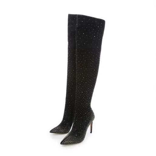 Yesenia Black Suede Women Moda In Pelle Knee High Boots