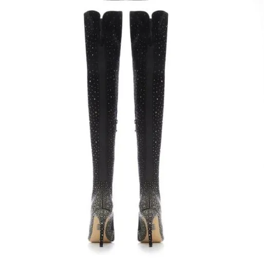 Yesenia Black Suede Women Moda In Pelle Knee High Boots