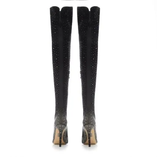 Yesenia Black Suede Women Moda In Pelle Knee High Boots