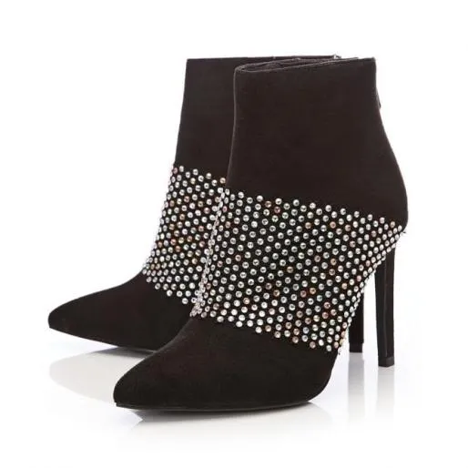 Zaria Black Alcantara Women Moda In Pelle Ankle Boots