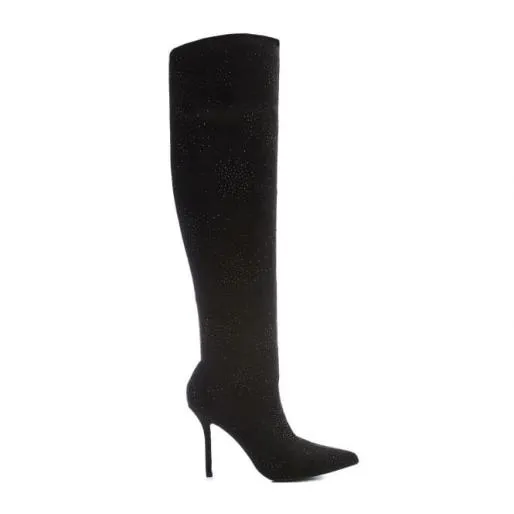 Zarina Jet Black Alcantara Women Moda In Pelle Black Boots