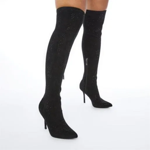 Zarina Jet Black Alcantara Women Moda In Pelle Black Boots