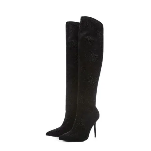 Zarina Jet Black Alcantara Women Moda In Pelle Black Boots
