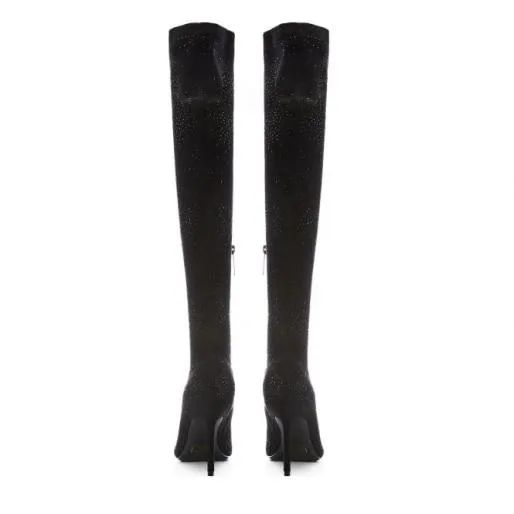 Zarina Jet Black Alcantara Women Moda In Pelle Black Boots