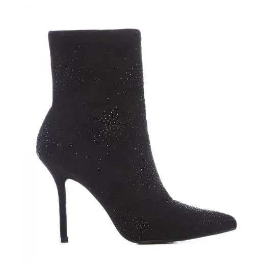 Zoeyy Black Alcantara Women Moda In Pelle Ankle Boots